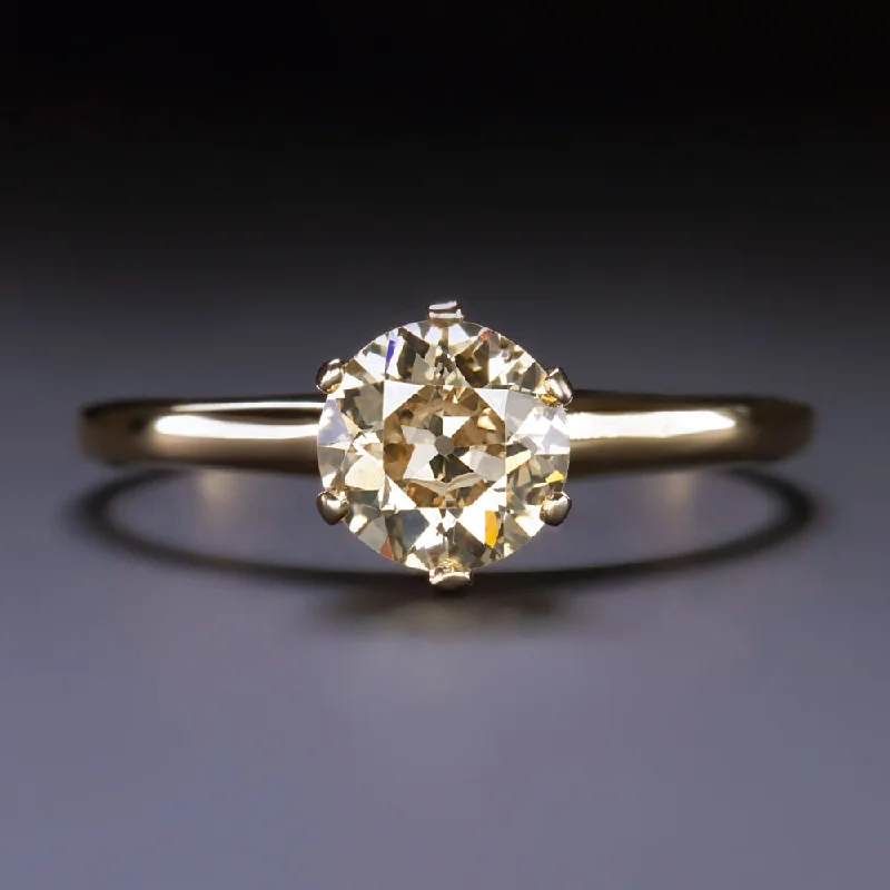 2/3ct OLD EUROPEAN CUT DIAMOND SOLITAIRE ENGAGEMENT RING CHAMPAGNE YELLOW GOLD