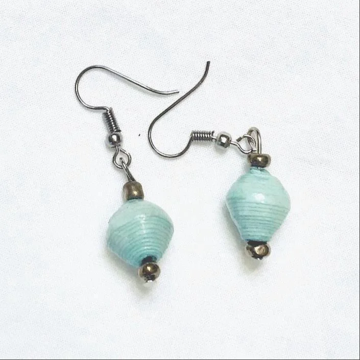 Sea Foam Paper Bead Single Drop Earrings