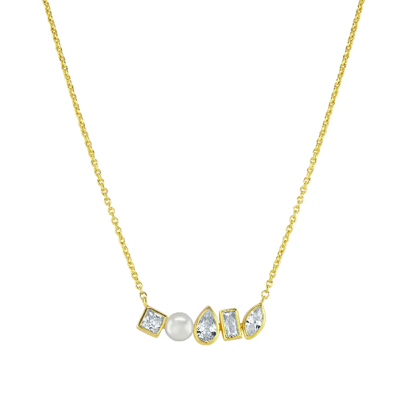 Gold Vermeil Pearl Cubic Zirconia Pendant Necklace