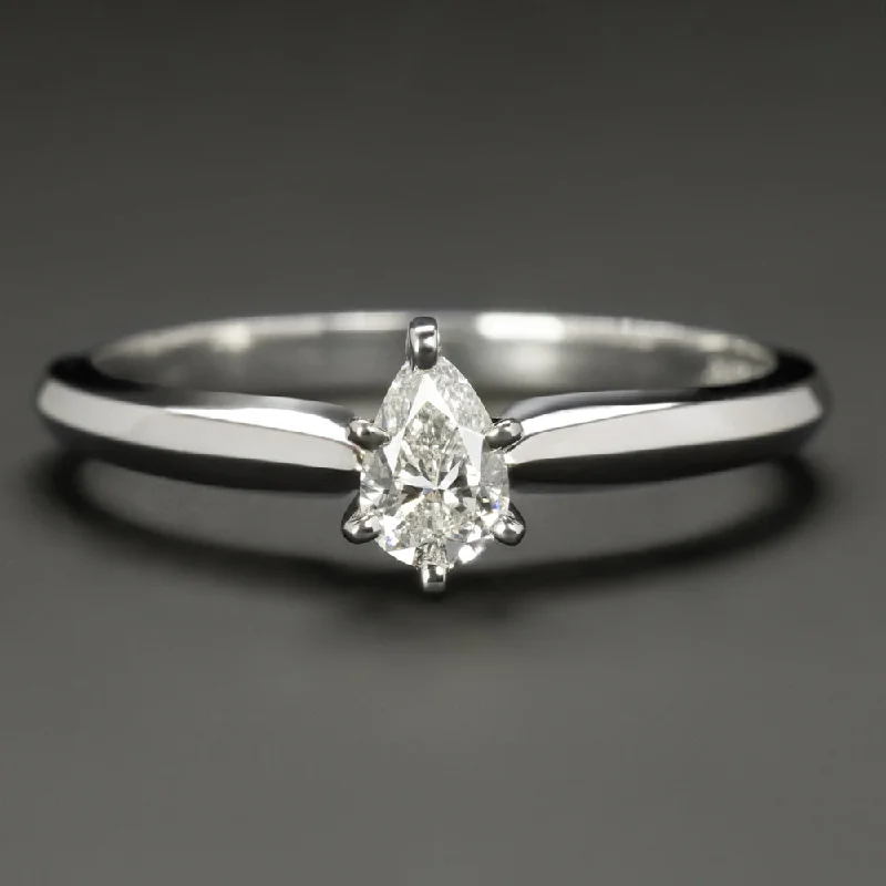 PEAR SHAPE DIAMOND SOLITAIRE ENGAGEMENT RING PLATINUM 0.35ct CLASSIC KNIFE EDGE