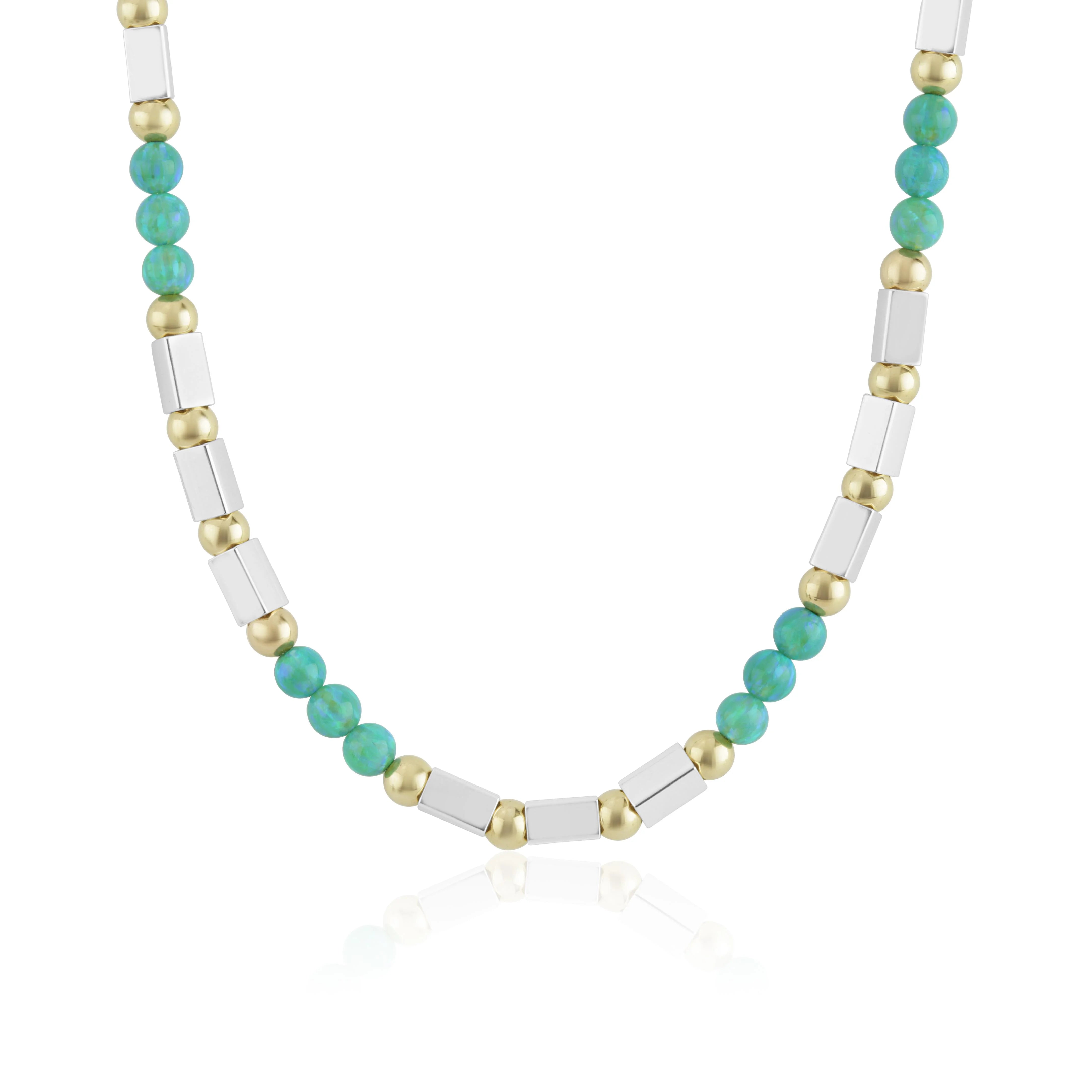 Lavan 9ct Gold Sterling Silver and Green Opal Necklace