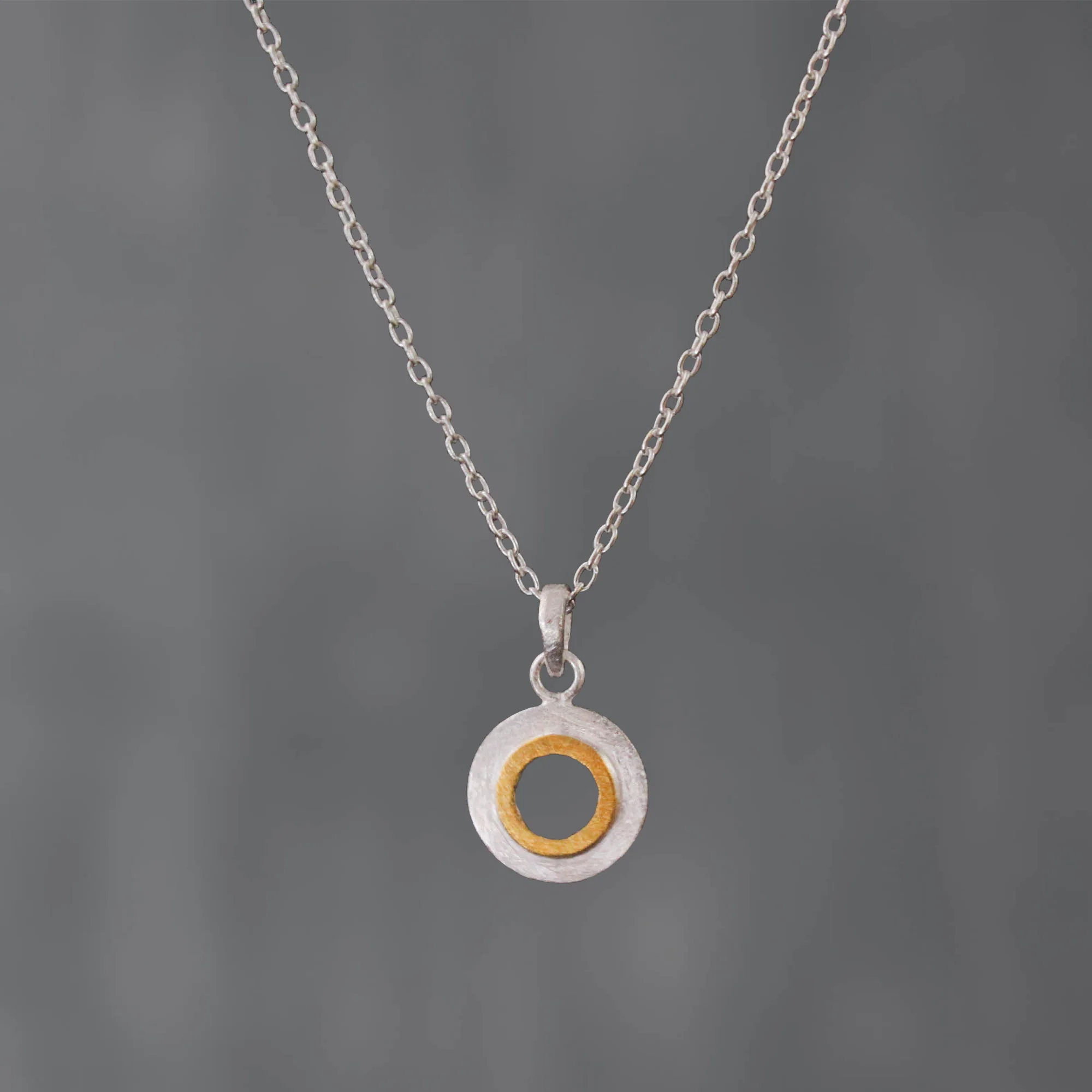 Gold and Silver Mixed Metals Open Circle Pendant Necklace