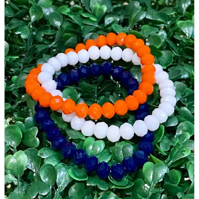 3 Houston Astros Stretchy Beaded Bracelets In Blue/orange/white