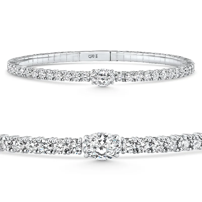 4.50Ct Diamond Bangle Oval Solitaire Flexible Tennis Bracelet 14k Gold Lab Grown