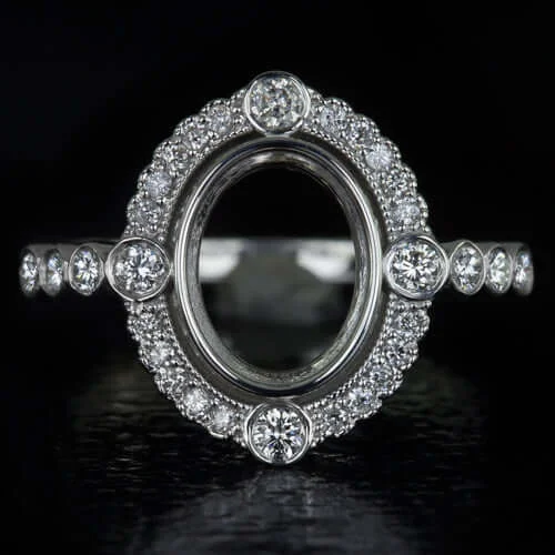 VINTAGE STYLE DIAMOND BEZEL 9x7 2ct OVAL MOUNT ENGAGEMENT RING SETTING HALO 14K