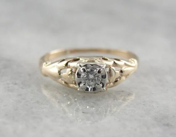 1940's Diamond Two Tone Gold Engagement Ring