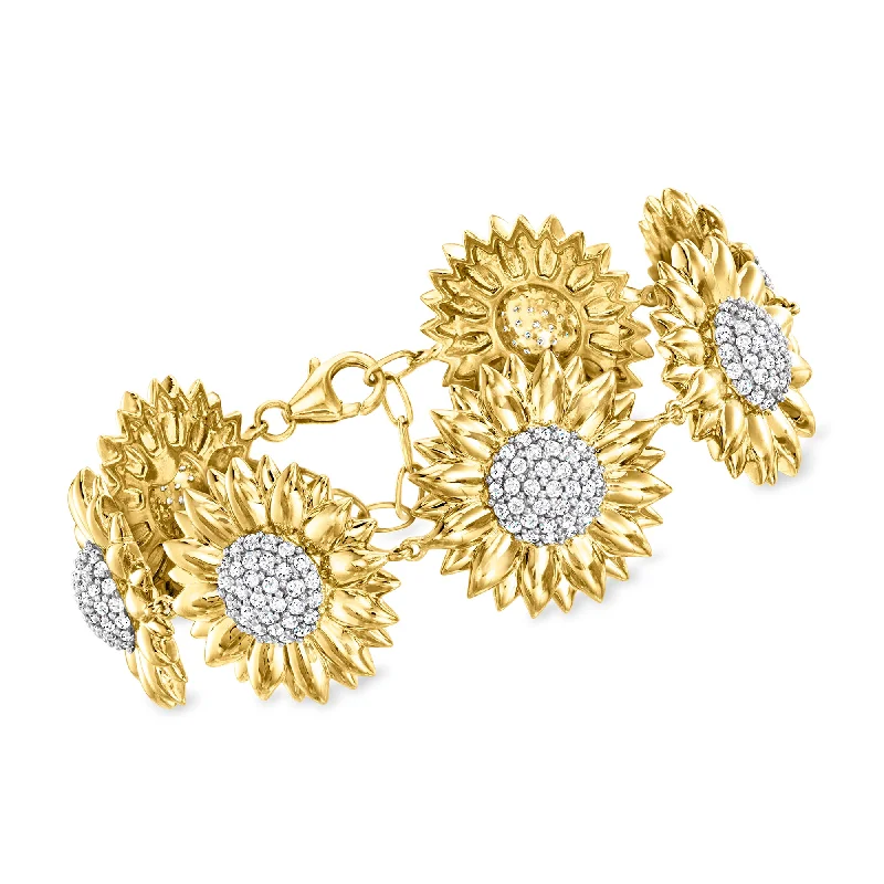 Ross-Simons White Topaz Sunflower Bracelet in 18kt Gold Over Sterling