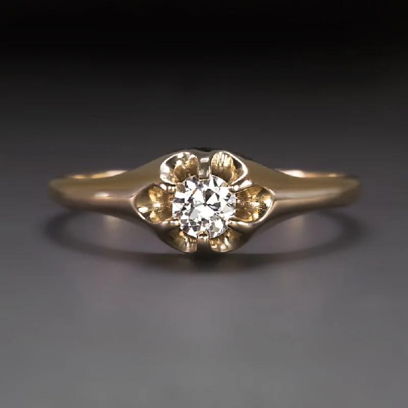 OLD EUROPEAN CUT DIAMOND ENGAGEMENT RING F VS 14k YELLOW GOLD VINTAGE SOLITAIRE