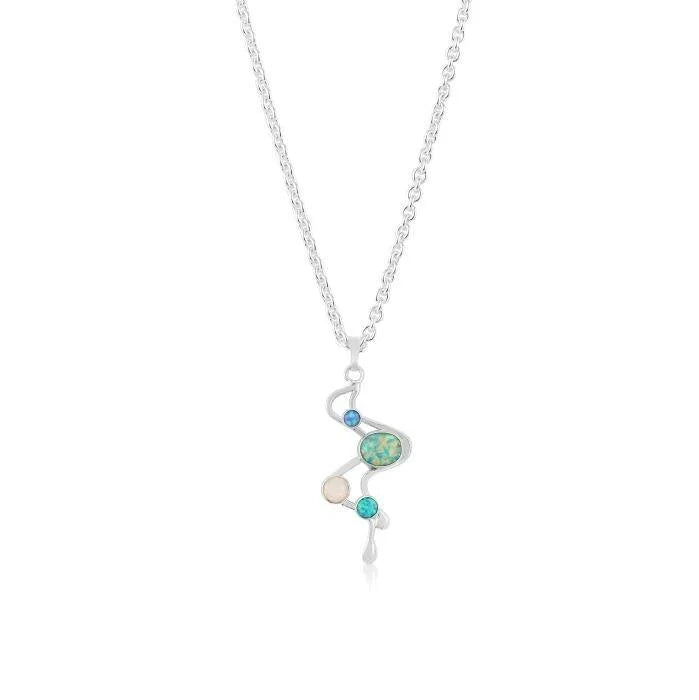 Lavan Sterling Silver Multi-Stone Opal Pendant Necklace