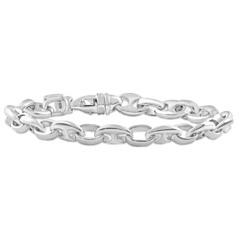 Men's Steel Single Tone Double Hole Oval Clasp 7mm Link  8.5 " Bracelet