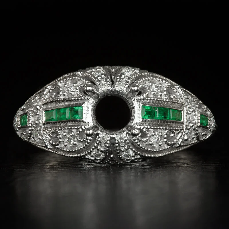 VINTAGE STYLE EMERALD DIAMOND 5mm ROUND EDWARDIAN ENGAGEMENT RING SETTING MOUNT