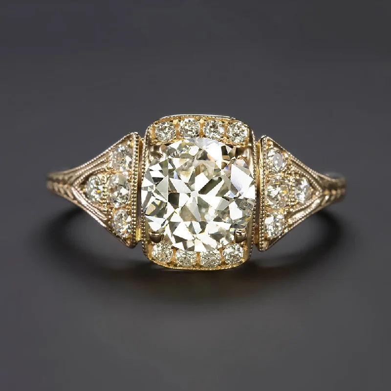 1.5 CARAT OLD EUROPEAN CUT DIAMOND ENGAGEMENT RING 18k YELLOW GOLD VINTAGE STYLE