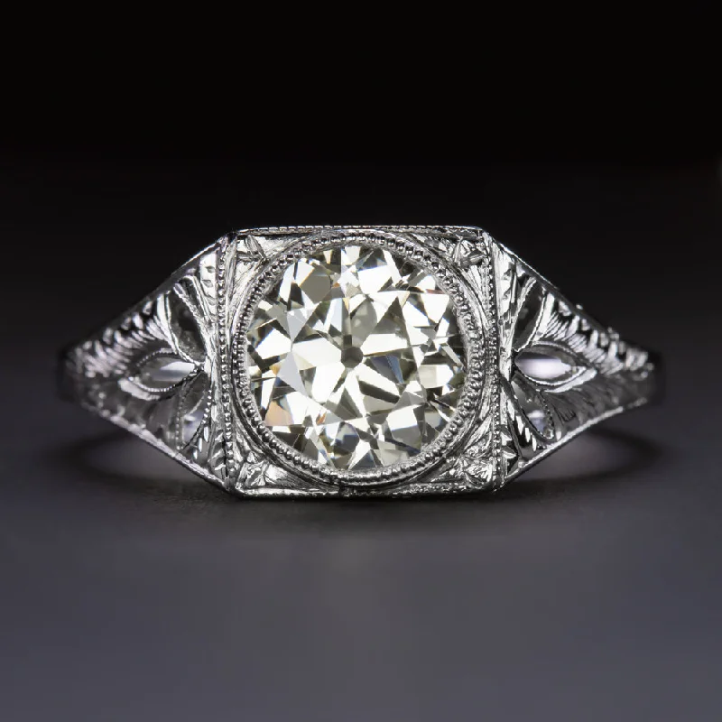 1.95ct OLD EUROPEAN CUT M VS1 DIAMOND ENGAGEMENT RING PLATINUM VINTAGE ART DECO