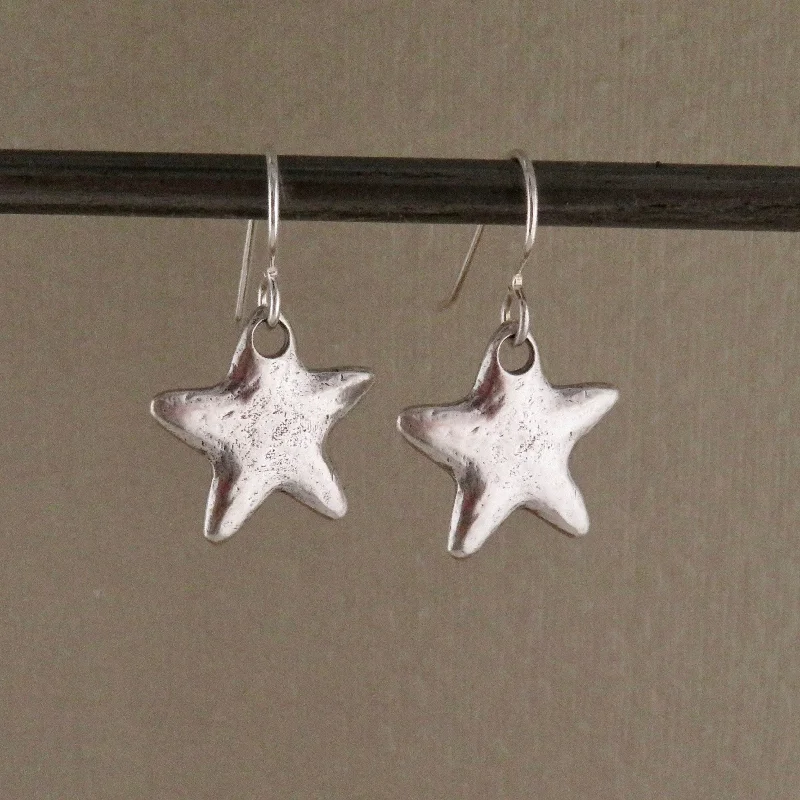 Hammered Silver Star Earrings