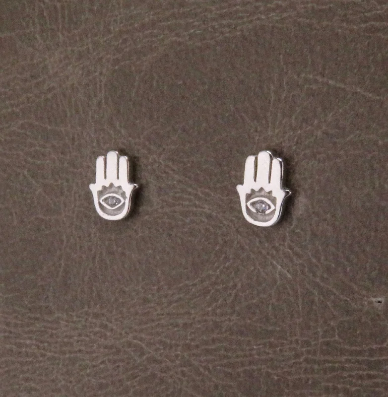 Mini Hamsa Post Earrings - Silver