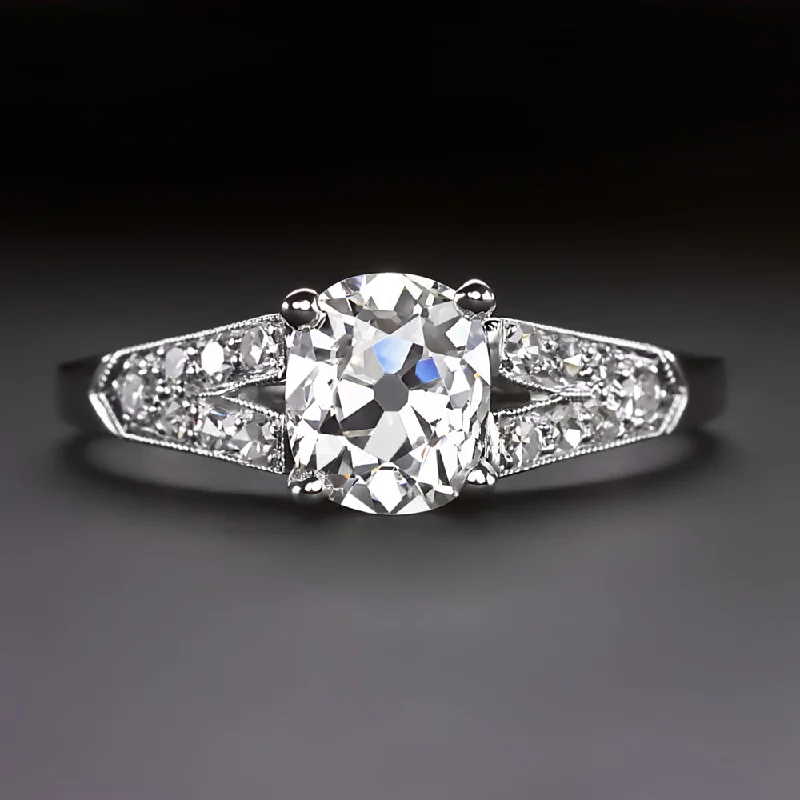 VINTAGE 1.26ct OLD MINE CUT DIAMOND ENGAGEMENT RING H VS1 PLATINUM OVAL CUSHION