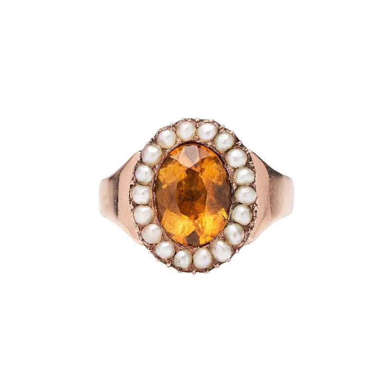 Antique Victorian 9k Citrine & Pearl Ring