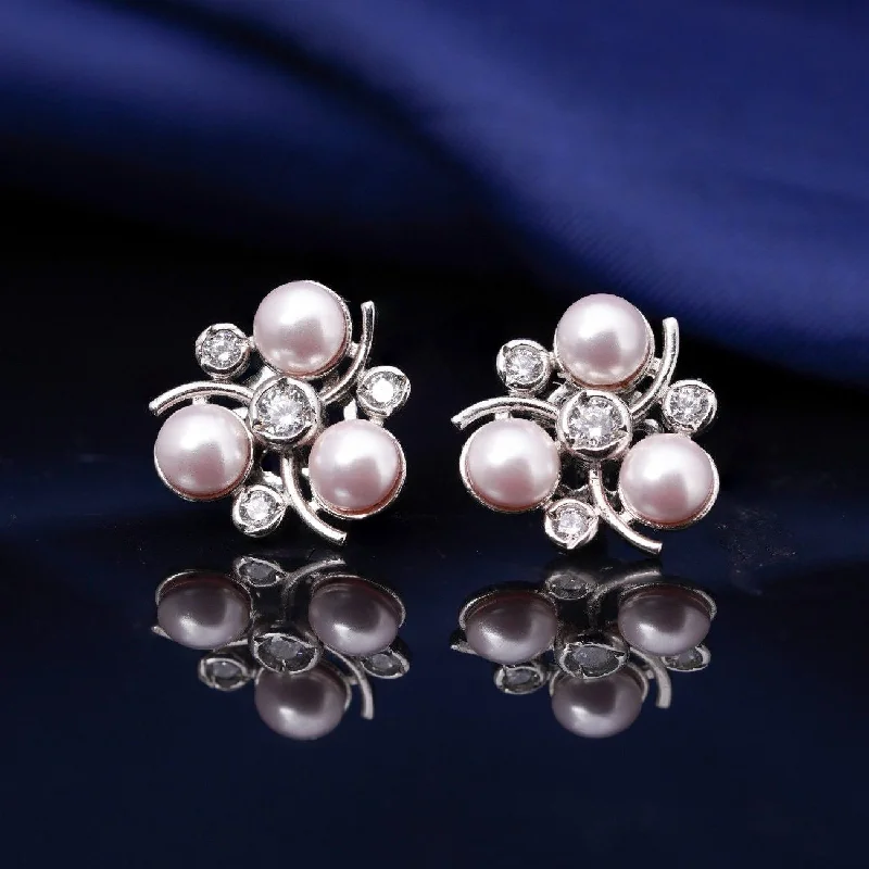 92.5 Silver Triad Charm Earrings -Adorned with Zircon & Pearl