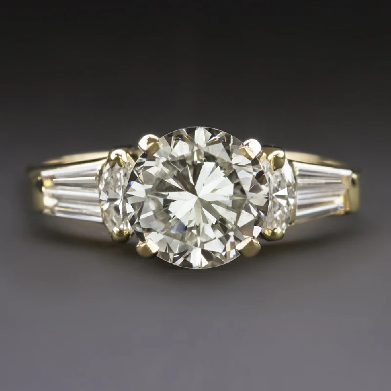 VINTAGE DIAMOND ENGAGEMENT RING 1.72ct ROUND CUT YELLOW GOLD MARQUISE ACCENTS