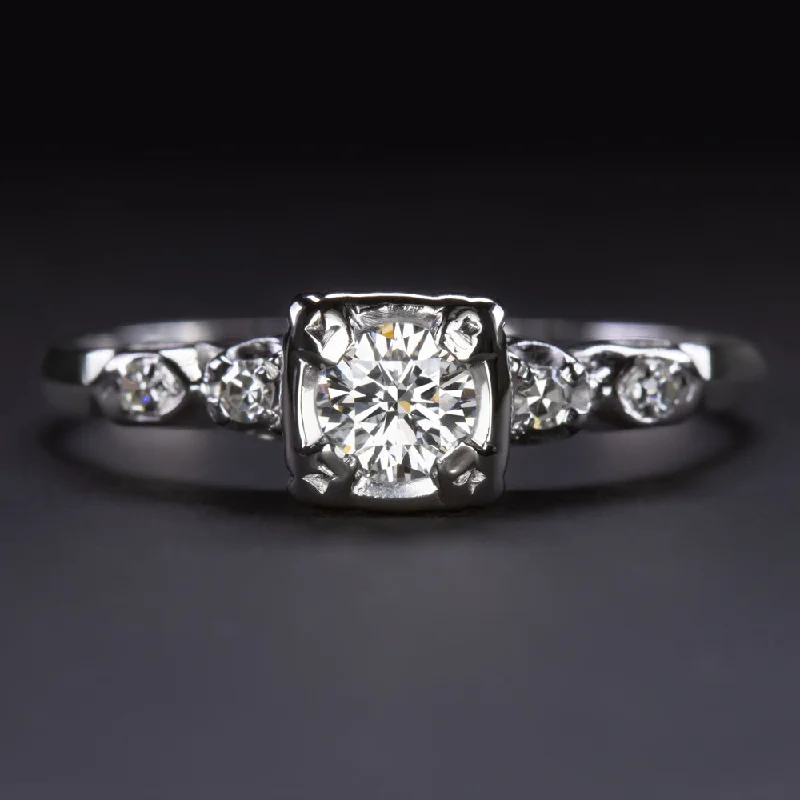 0.35ct F VS1 DIAMOND VINTAGE ENGAGEMENT RING MID CENTURY CLASSIC 14k WHITE GOLD