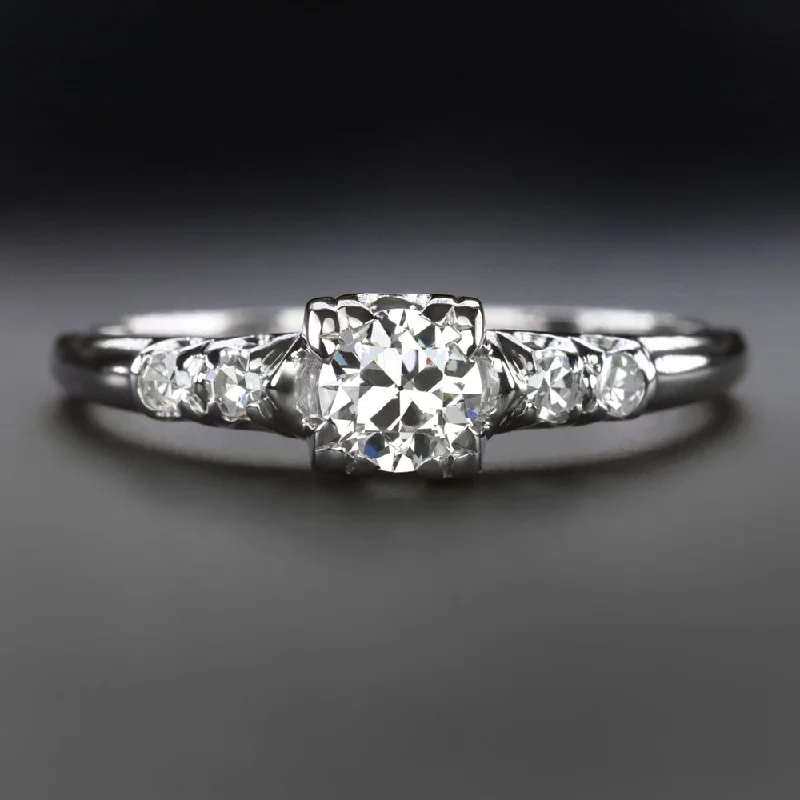 VINTAGE DIAMOND ENGAGEMENT RING 0.40ct F-G VS2 OLD EUROPEAN CUT PLATINUM CLASSIC