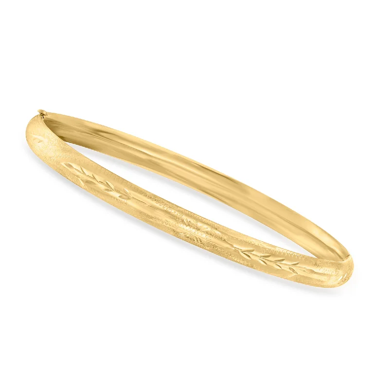 Canaria 10kt Yellow Gold Leaf-Pattern Bangle Bracelet