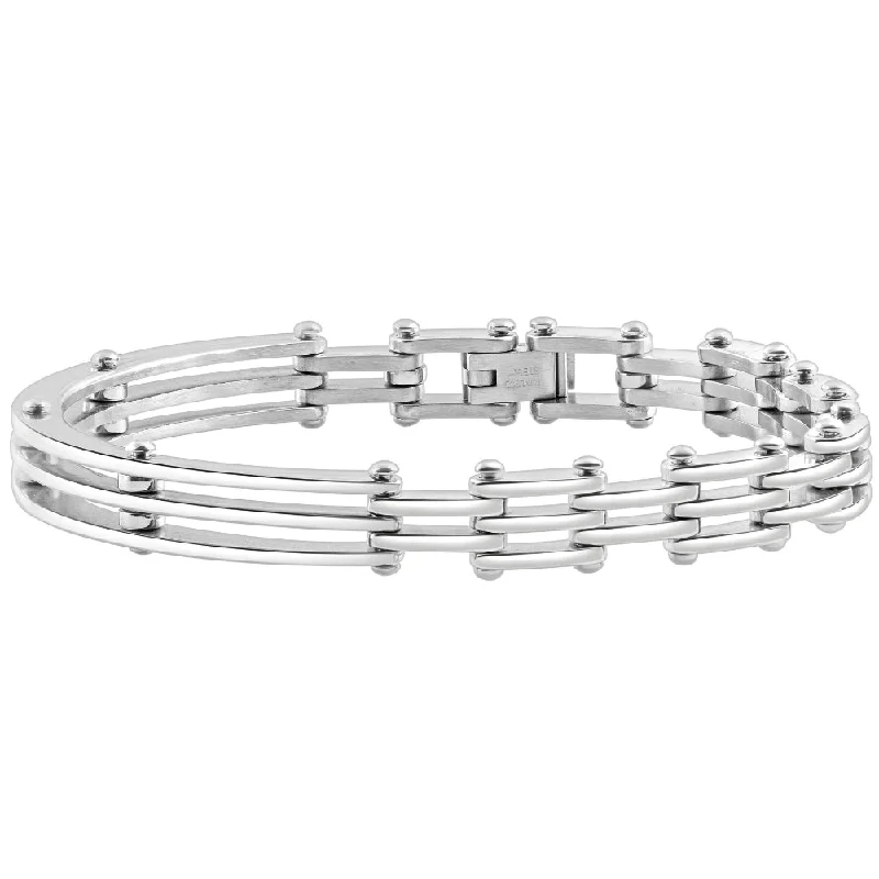 Men's Steel Polished Single Tone 7.5mm Link Flexible 8 " Cuffed Bracelet