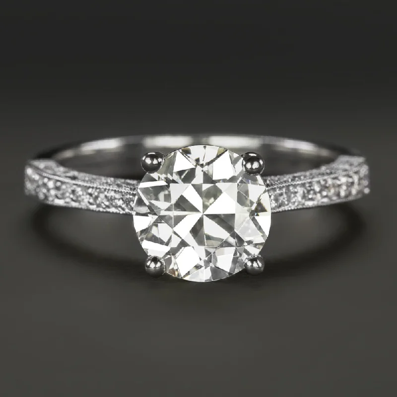 2 CARAT DIAMOND ENGAGEMENT RING VERY GOOD ROUND CUT VINTAGE STYLE 18k WHITE GOLD