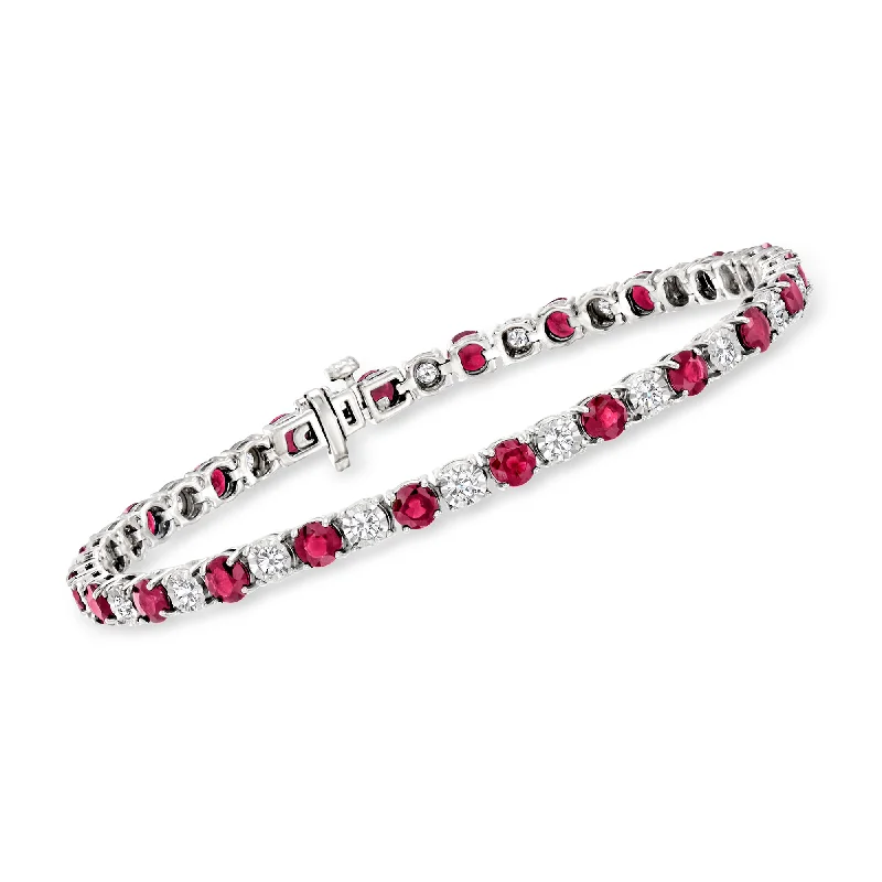 Ross-Simons Ruby and Diamond Tennis Bracelet in Sterling Silver