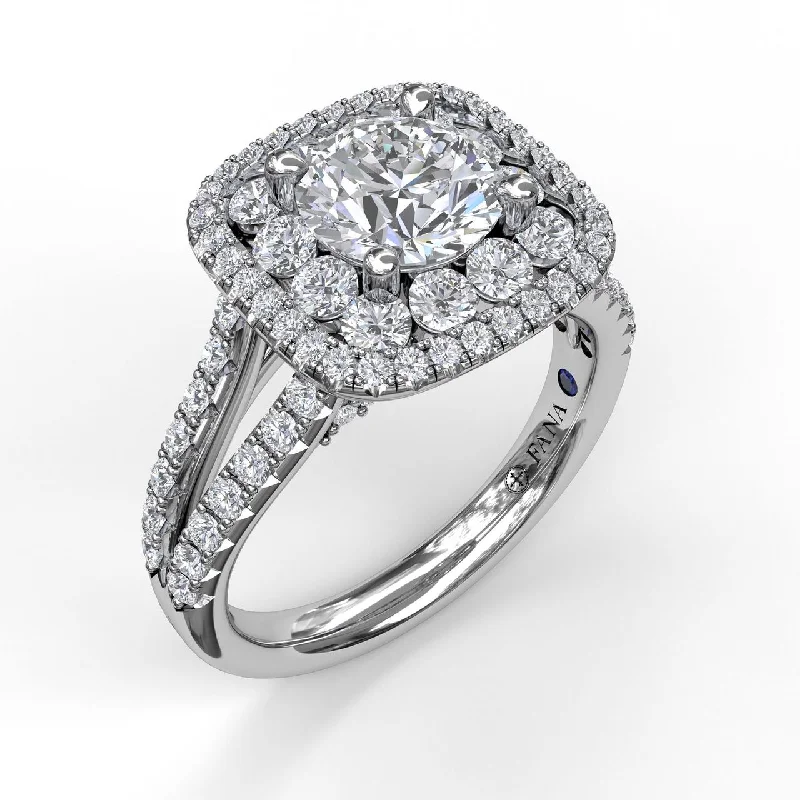 14 Karat White Gold Fana 1 1/10 Carat Exquisite Unique Double Halo Diamond Engagement Ring Setting