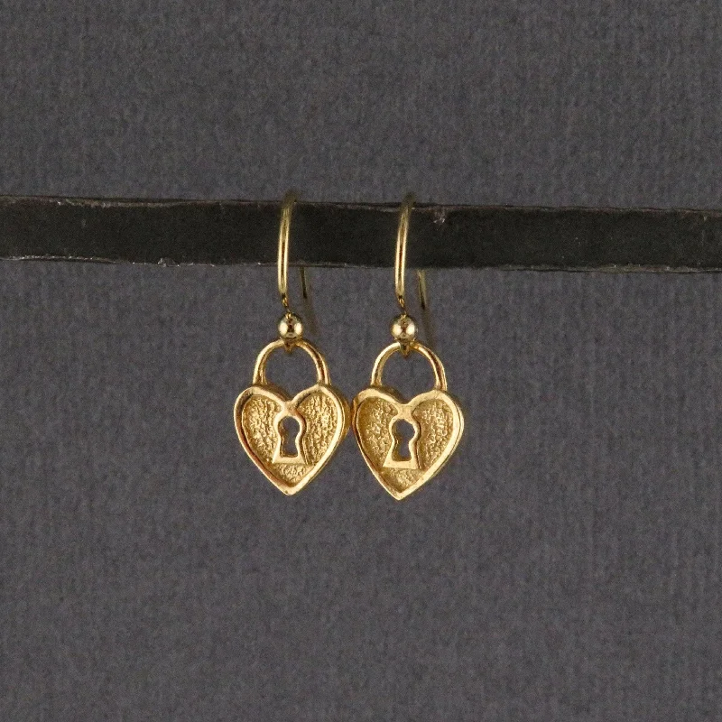 Gold Heart Lock Earrings