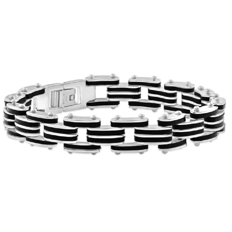 Men's Steel Brushed And Black Two Tone 3.5mm Link Flexible 8.5 " Bracelet