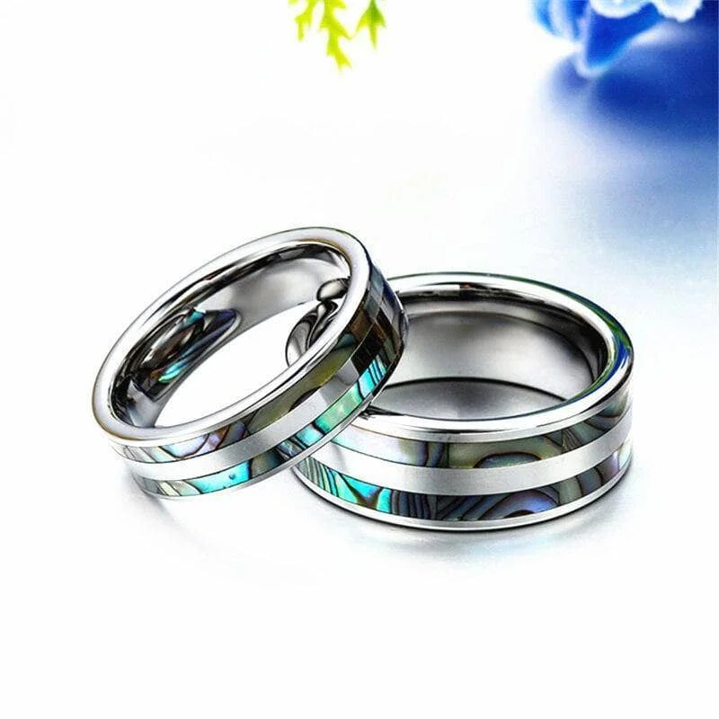 Tungsten Carbide Ring with Double Abalone Shell Inlay Men's Ring