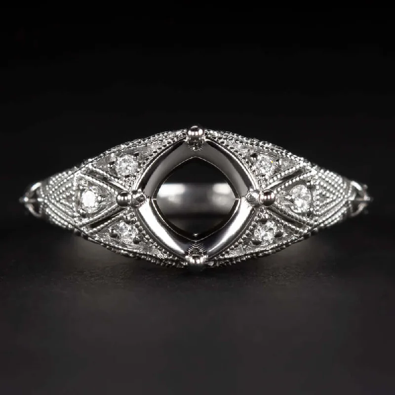 DIAMOND WHITE GOLD VINTAGE STYLE ENGAGEMENT RING SETTING ROUND ART DECO MOUNT