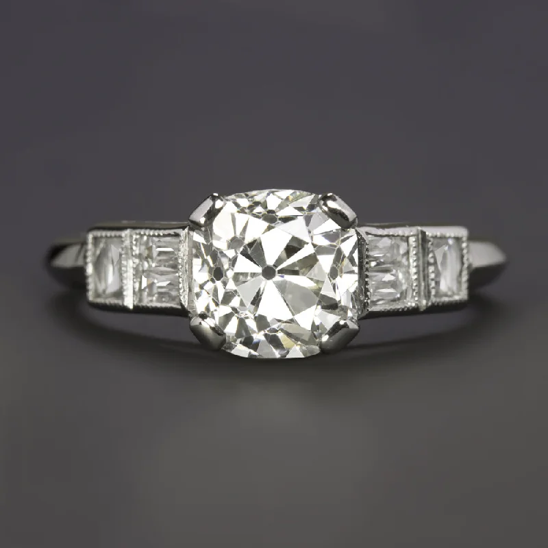 1.5ct GIA CERTIFIED OLD MINE DIAMOND ENGAGEMENT RING FRENCH CUT VINTAGE PLATINUM