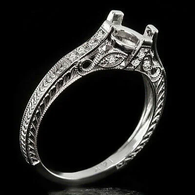 VINTAGE STYLE DIAMOND 6.5mm SEMI MOUNT SETTING ENGAGEMENT RING 14K FILIGREE