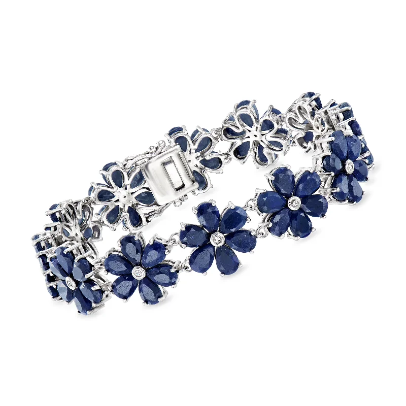 Ross-Simons Sapphire and . Diamond Flower Bracelet in Sterling Silver