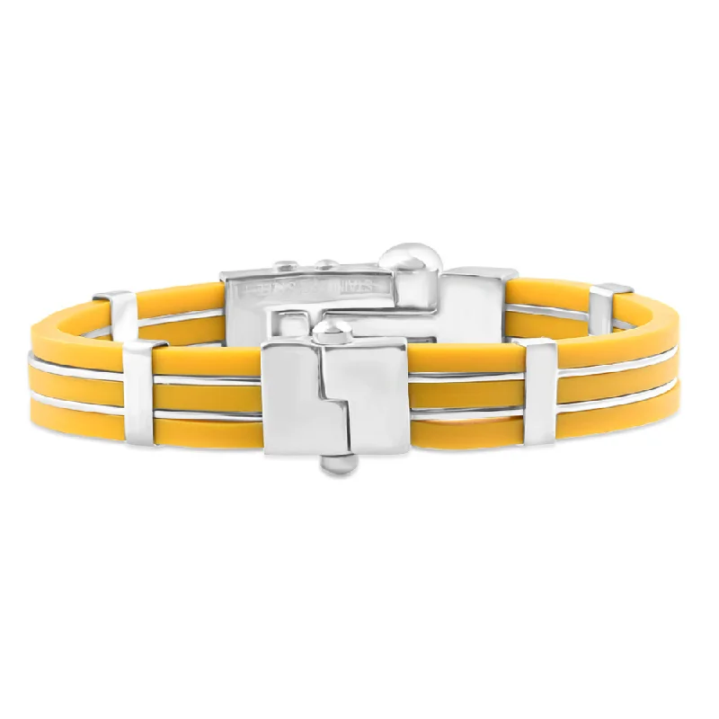 Men's Steel And Yellow Silicone Two Tone 11mm 8 " Bangle Bracelet