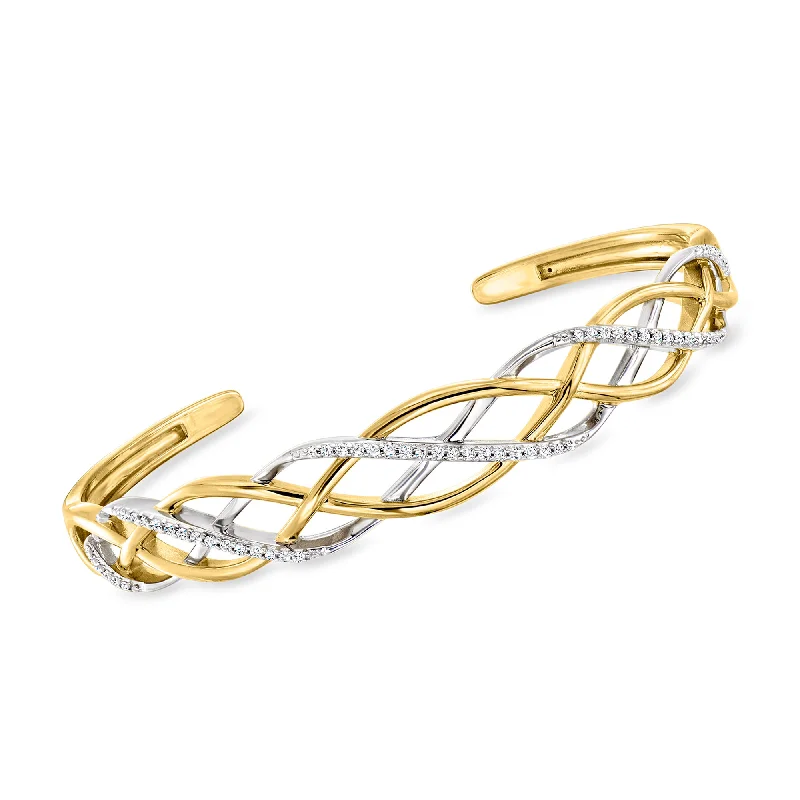 Ross-Simons Diamond Braided Cuff Bracelet in Sterling Silver and 18kt Gold Over Sterling