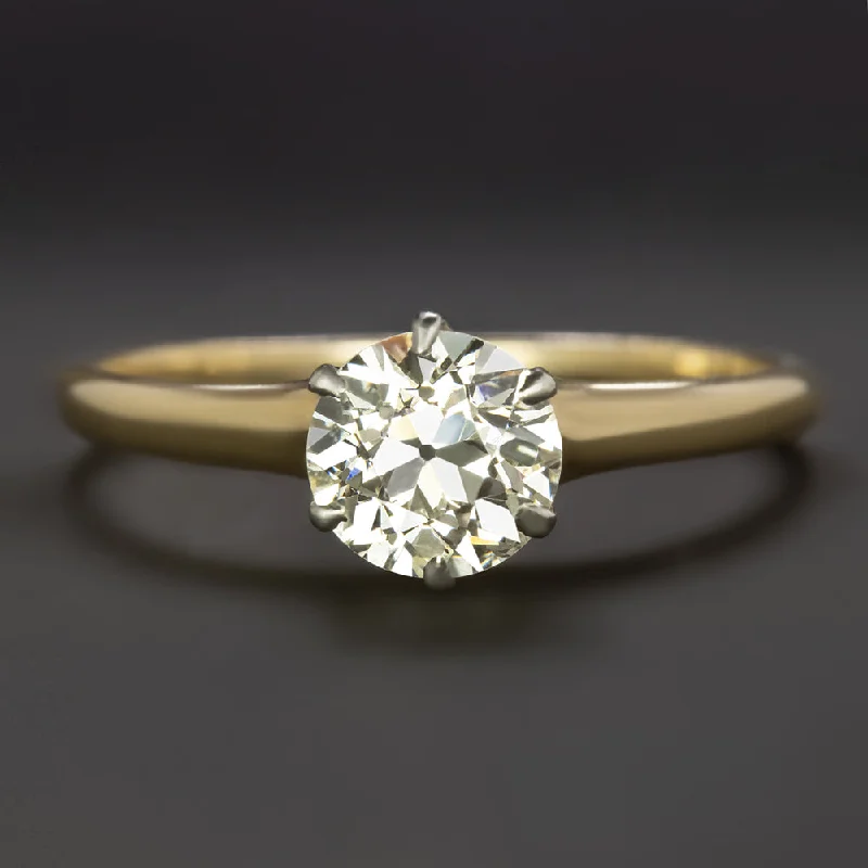 1 CARAT VINTAGE DIAMOND SOLITAIRE ENGAGEMENT RING CERTIFIED G-H SI1 YELLOW GOLD