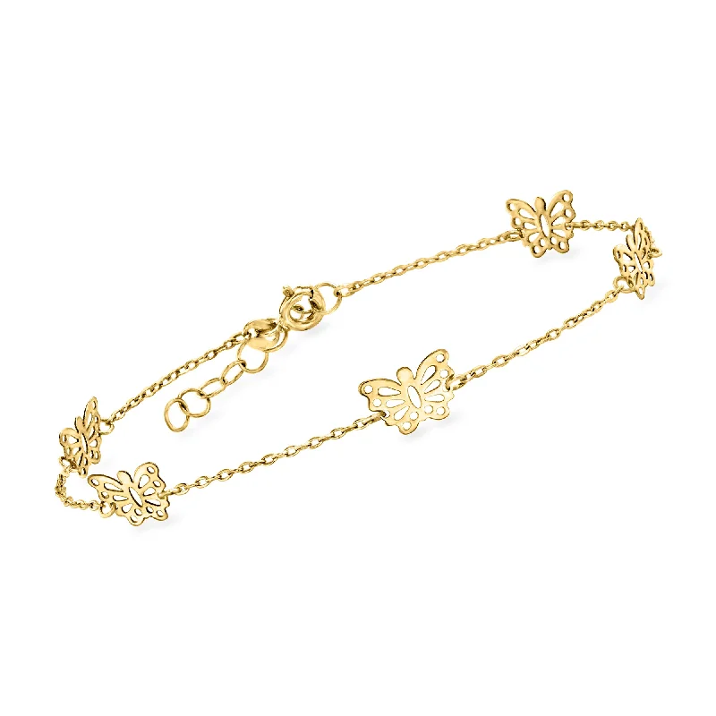 RS Pure by Ross-Simons Italian 14kt Yellow Gold Butterfly Station Bracelet