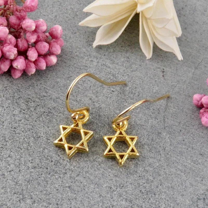 Gold Star of David Earrings