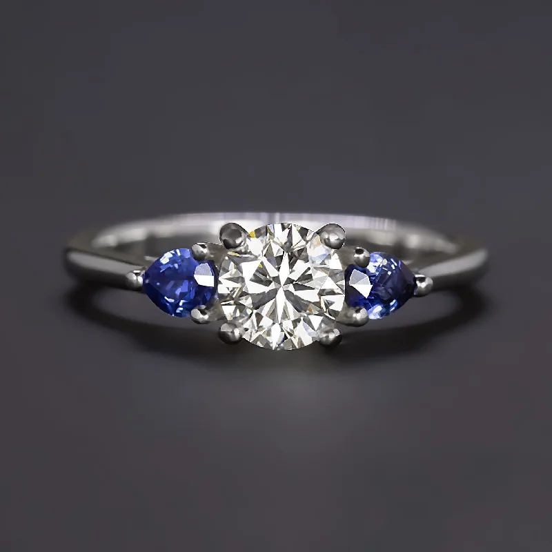 3/4ct DIAMOND SAPPHIRE ENGAGEMENT RING GIA CERTIFIED 3x EXCELLENT CUT PLATINUM