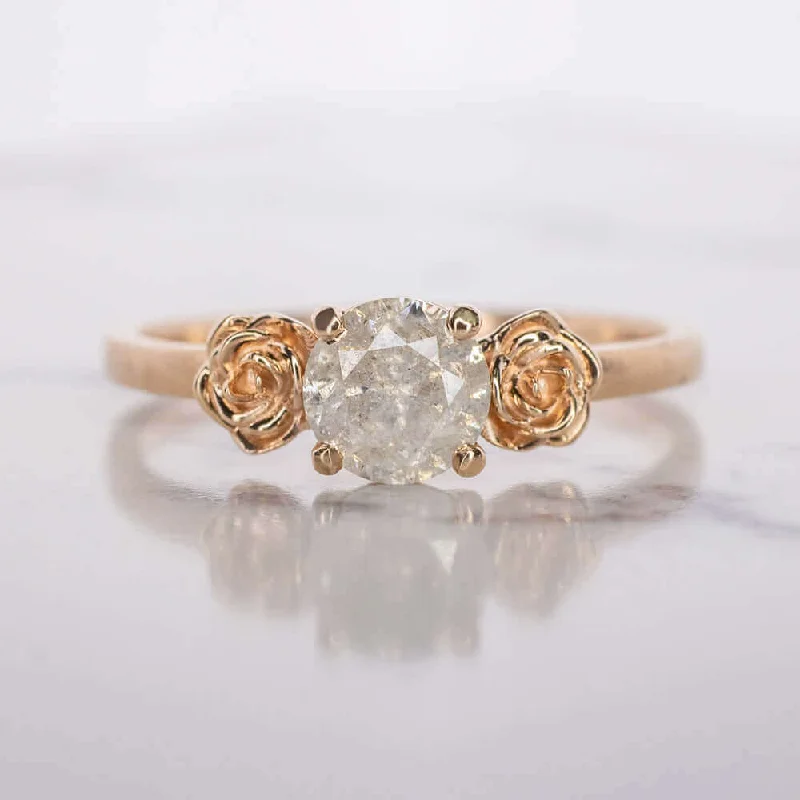 FLORAL ROUND CUT RUSTIC NATURAL DIAMOND ENGAGEMENT RING ROSE GOLD SATIN COCKTAIL