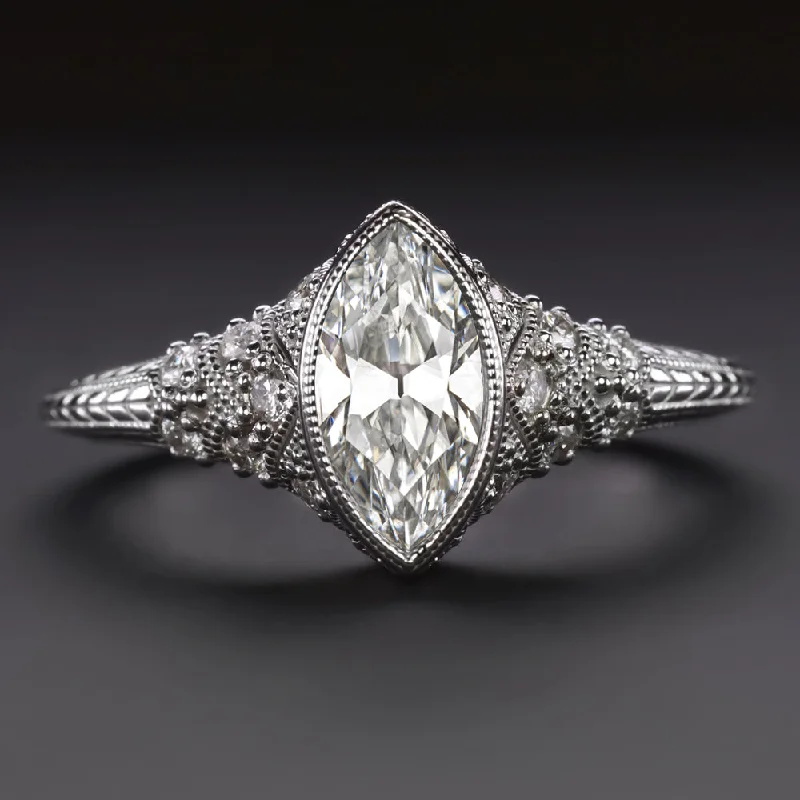 1.91ct CERTIFIED MARQUISE DIAMOND ENGAGEMENT RING VINTAGE STYLE 14k WHITE GOLD