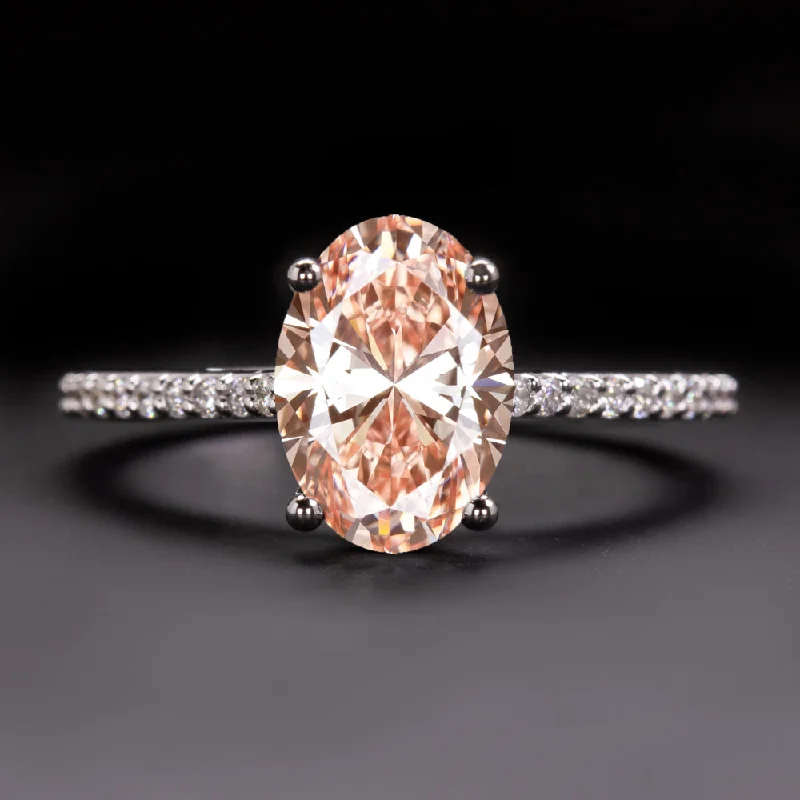 1.81ct FANCY PINK LAB CREATED DIAMOND ENGAGEMENT RING OVAL SHAPE 14k WHITE GOLD