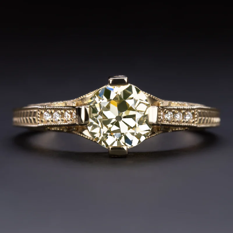 1.13ct LIGHT YELLOW SI1 OLD EUROPEAN CUT DIAMOND ENGAGEMENT RING VINTAGE STYLE