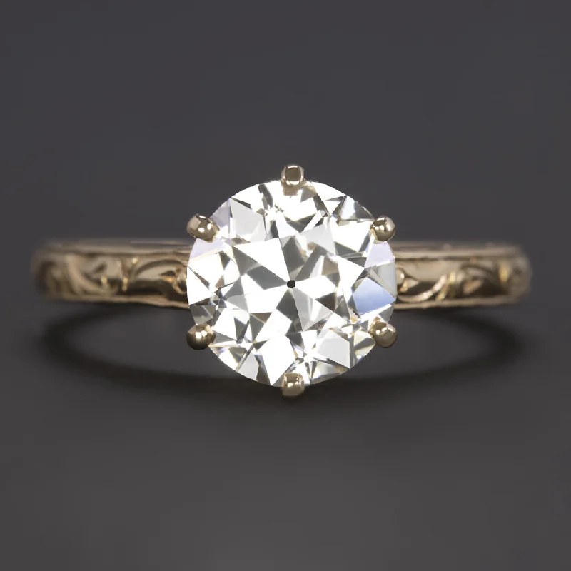 1.59ct OLD EUROPEAN CUT DIAMOND ENGAGEMENT RING VINTAGE ART DECO ENGRAVING GOLD