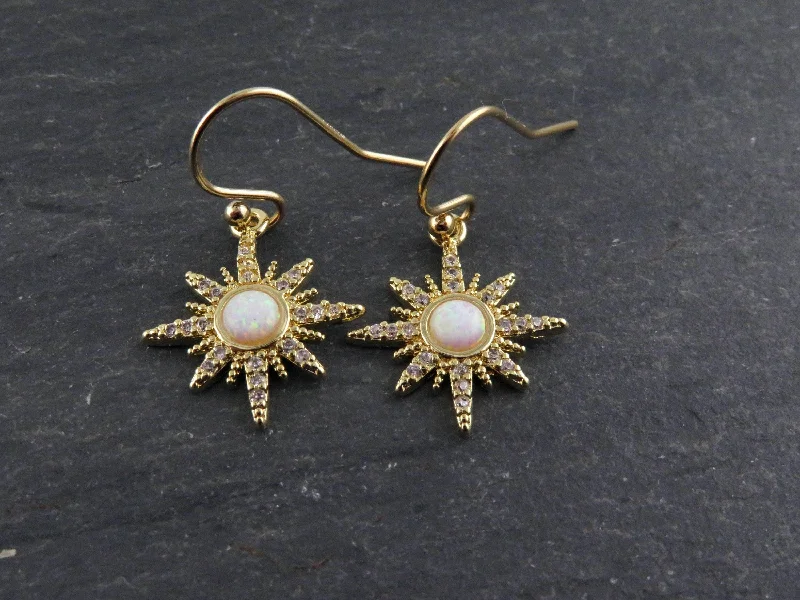 Gold Opal Starburst Earrings