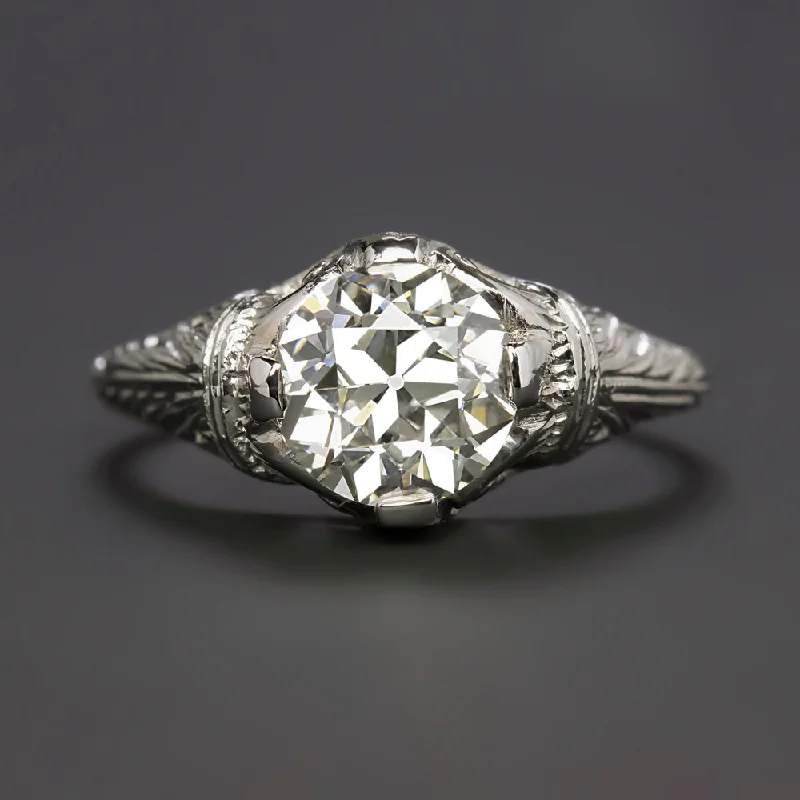 1.60ct GIA CERTIFIED OLD EUROPEAN CUT DIAMOND ENGAGEMENT RING PLATINUM VINTAGE